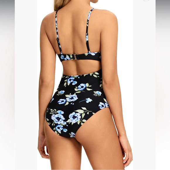 🔥Modihito Women's Tummy Control One Piece Swimsuit Vintage Lace V Neck Swimwear - Picture 7 of 10